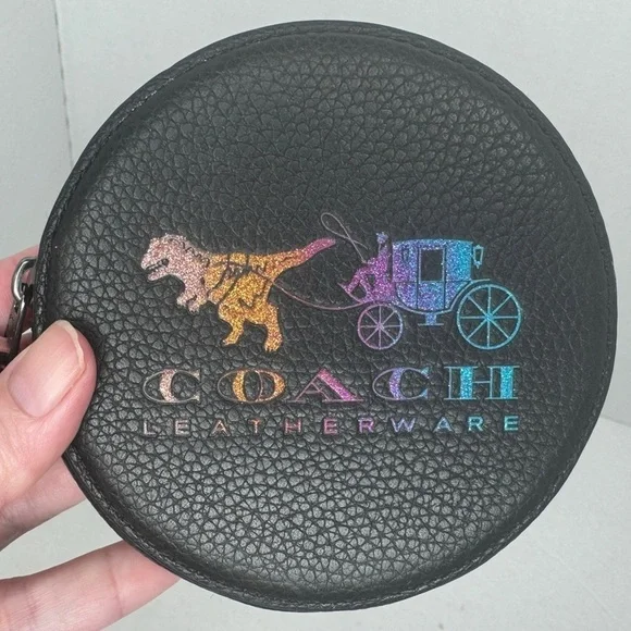 COACH BLACK/MULTI REXY & CARRIAGE ROUND COIN BAG PURSE 88766